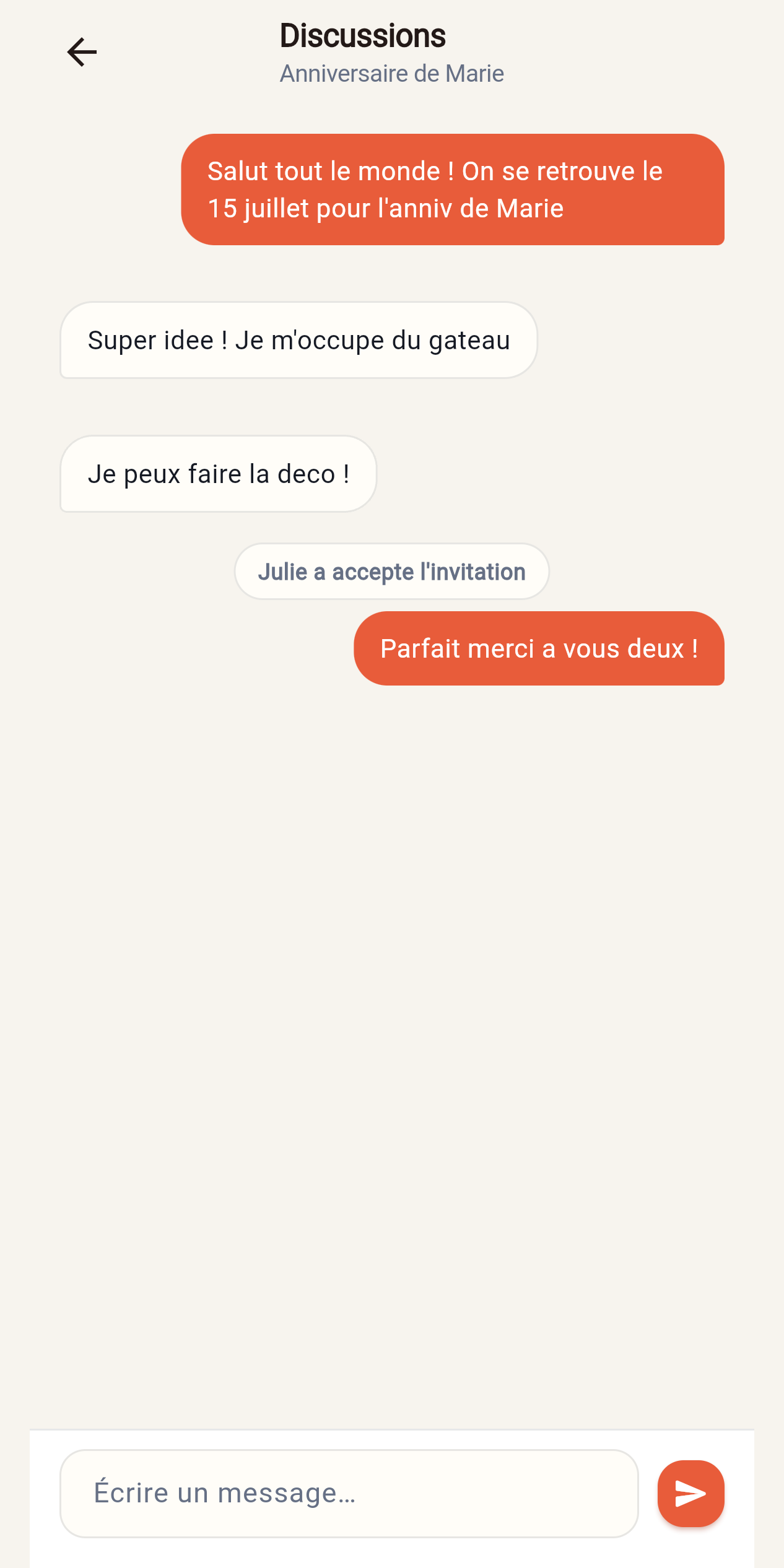 Discussion d'un moment